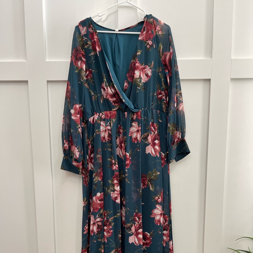 Pink blush maternity floral long sleeve dress